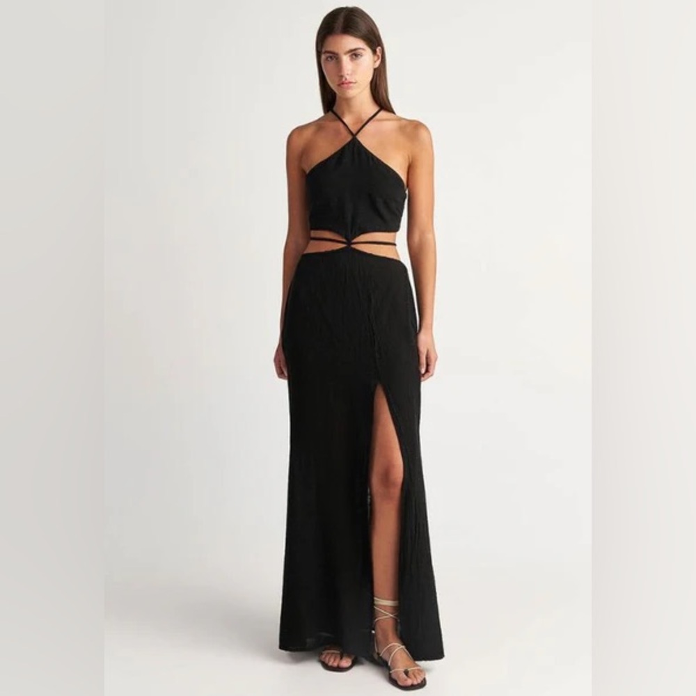 PEARL & CAVIAR Black Cut Out maxi‎ Dress cotton viscose blend size xs/small sexy